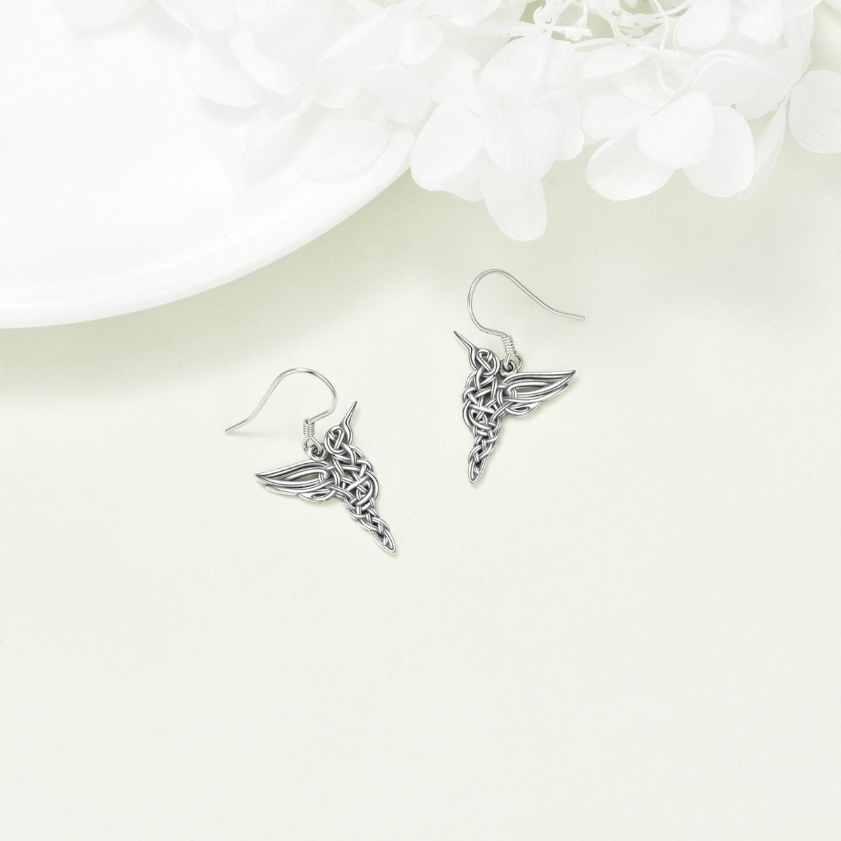 Pendants d'oreilles colibri et nœud celtique en argent sterling-4