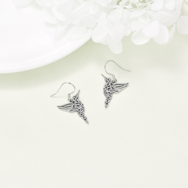 Sterling Silver Hummingbird & Celtic Knot Drop Earrings-4