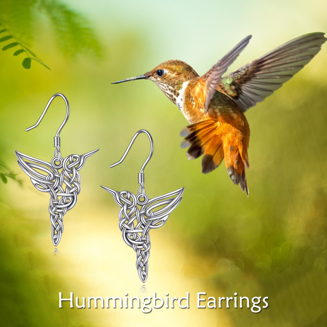 Pendants d'oreilles colibri et nœud celtique en argent sterling-6