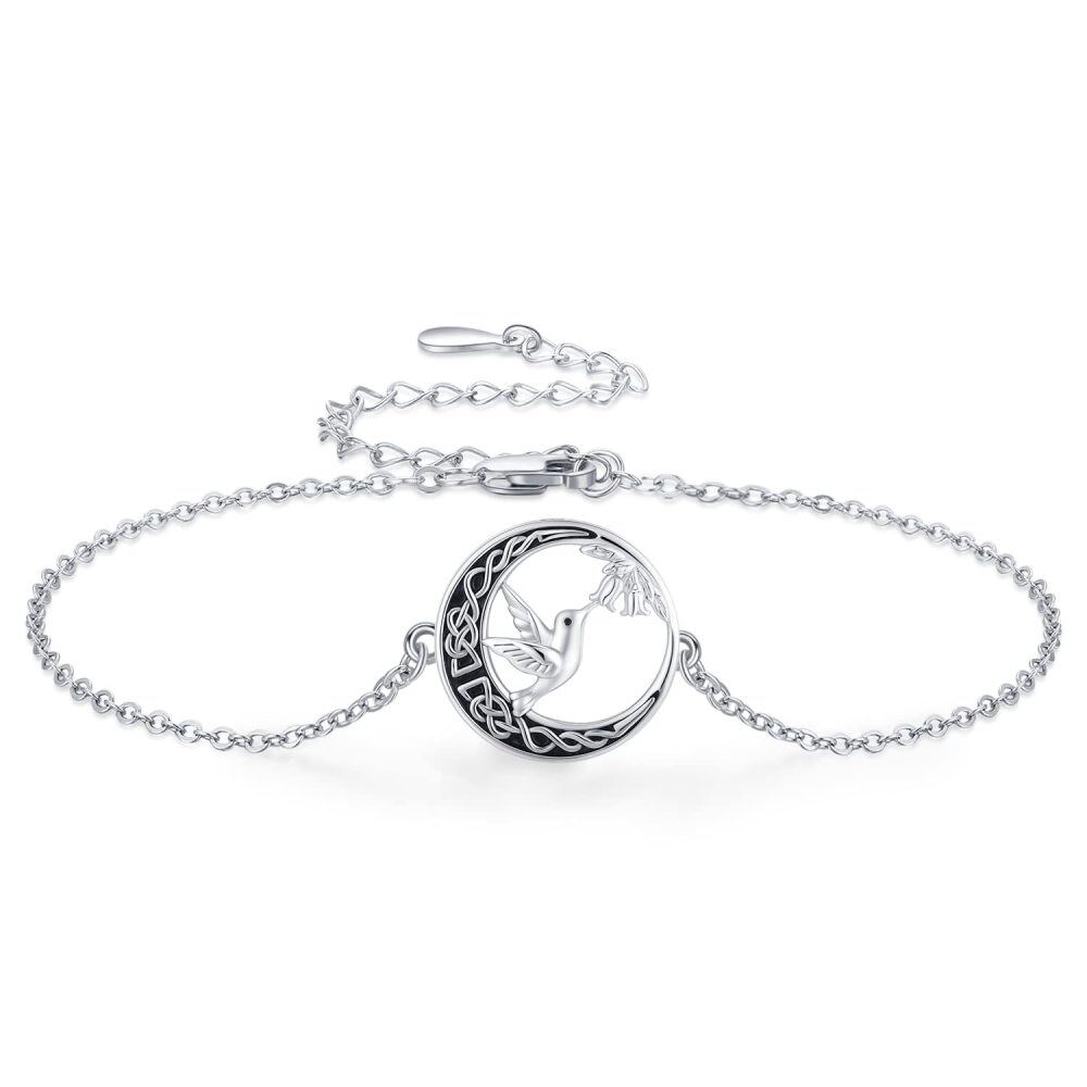 Sterling Silver Hummingbird With Celtic Knot With Moon Charm Bracelet For Women-1
