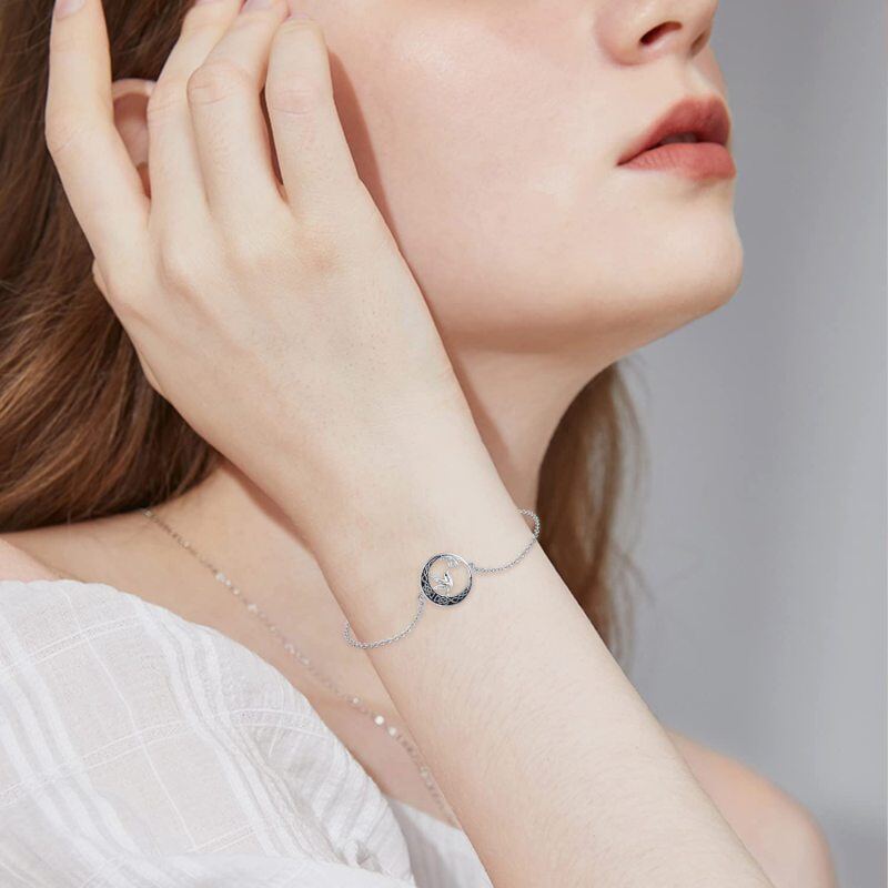 Beija-flor de prata esterlina com nó celta e pulseira com pingente de lua para mulheres-2