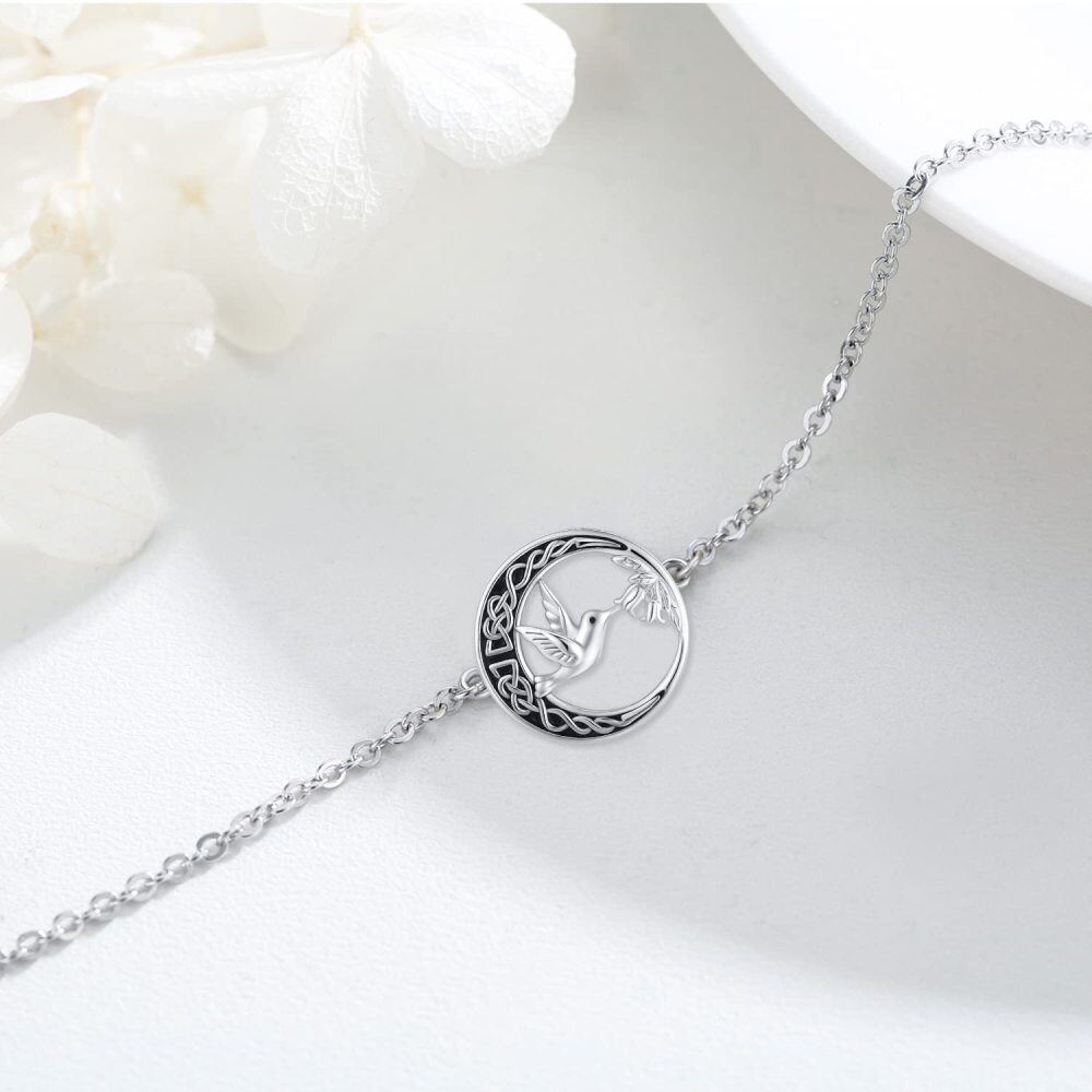 Sterling Silver Hummingbird With Celtic Knot With Moon Charm Bracelet For Women-5