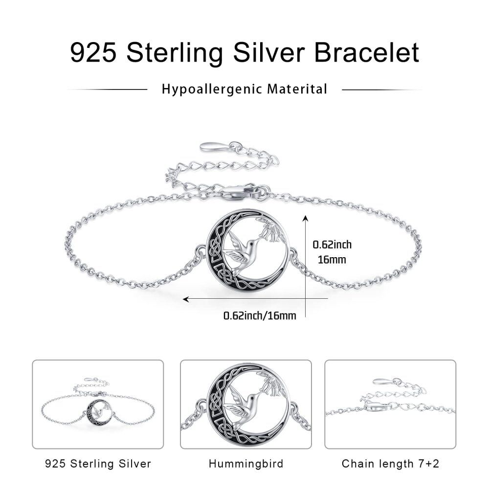 Sterling Silver Hummingbird With Celtic Knot With Moon Charm Bracelet For Women-6