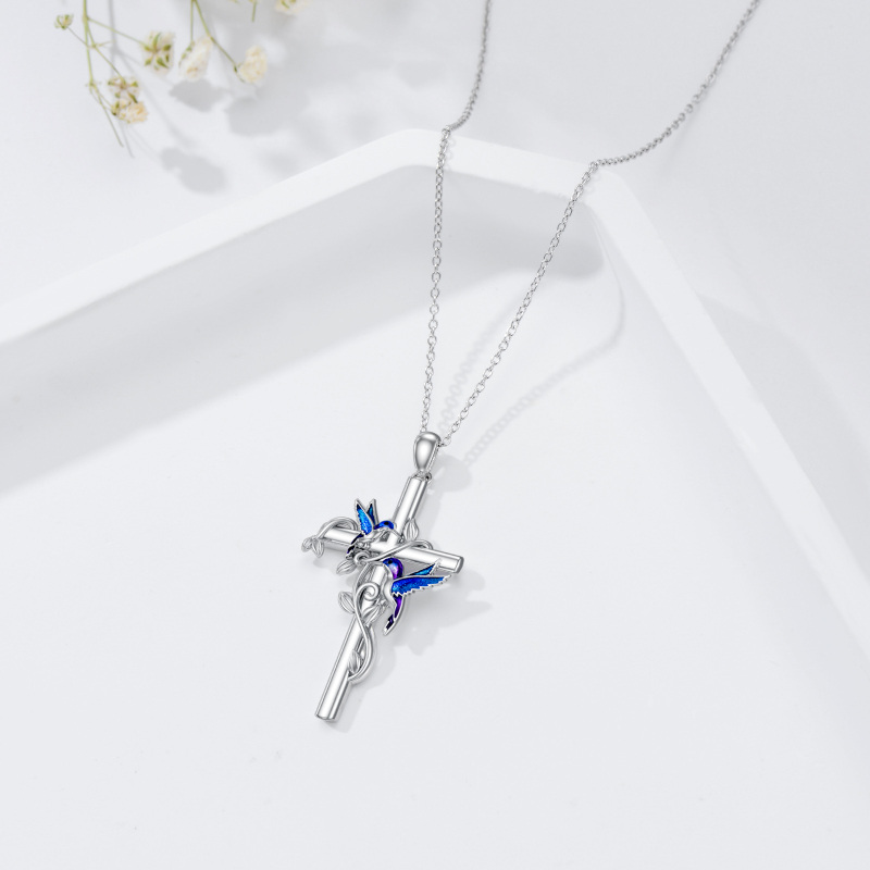 Sterling Silber Kolibri & Kreuz-Anhänger Halskette-5