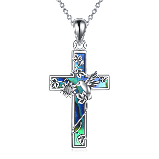 Anhänger-Halskette aus Sterlingsilber mit Kolibri und Kreuz für Damen