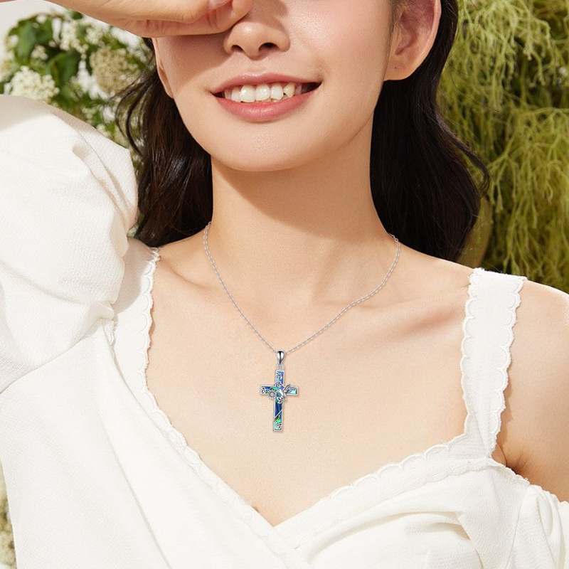 Colar de prata esterlina com pingente de beija-flor e cruz para mulher-2