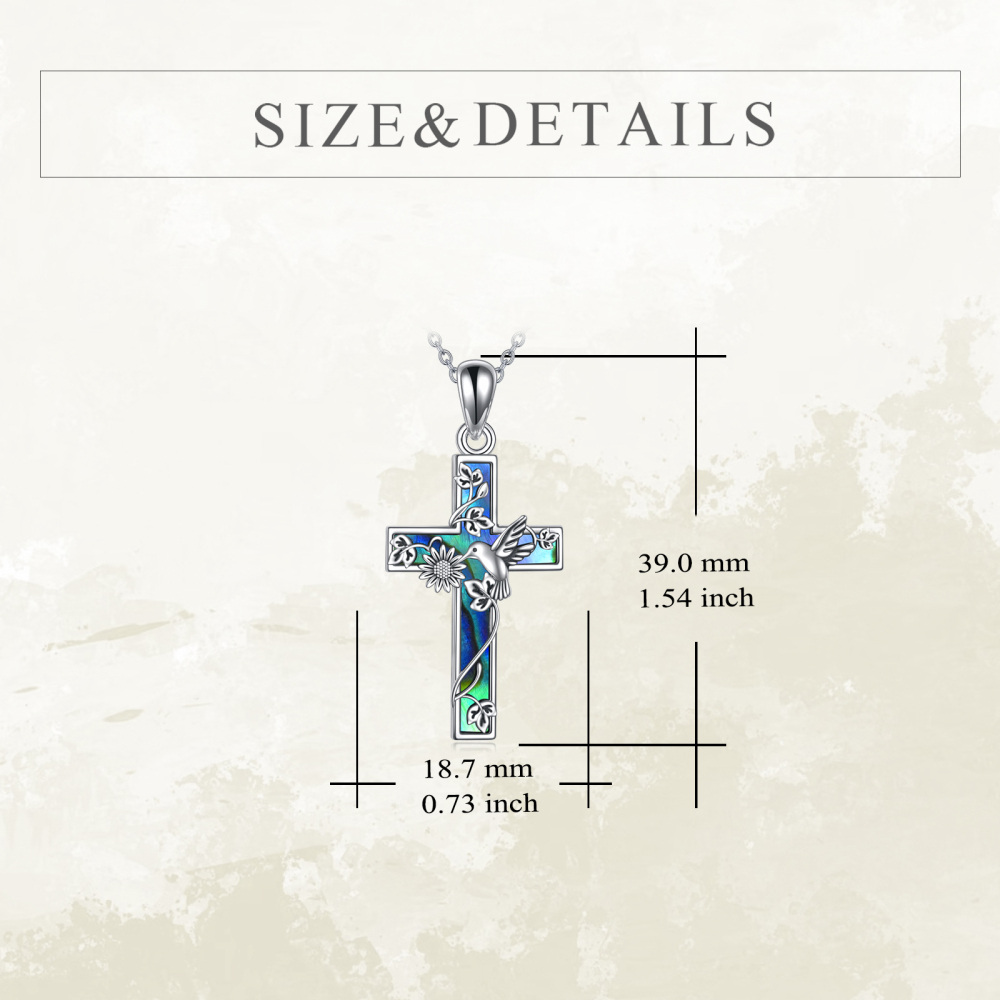 Sterling Silver Hummingbird & Cross Pendant Necklace for Women-5
