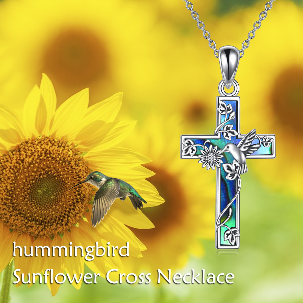 Sterling Silver Hummingbird & Cross Pendant Necklace for Women-6