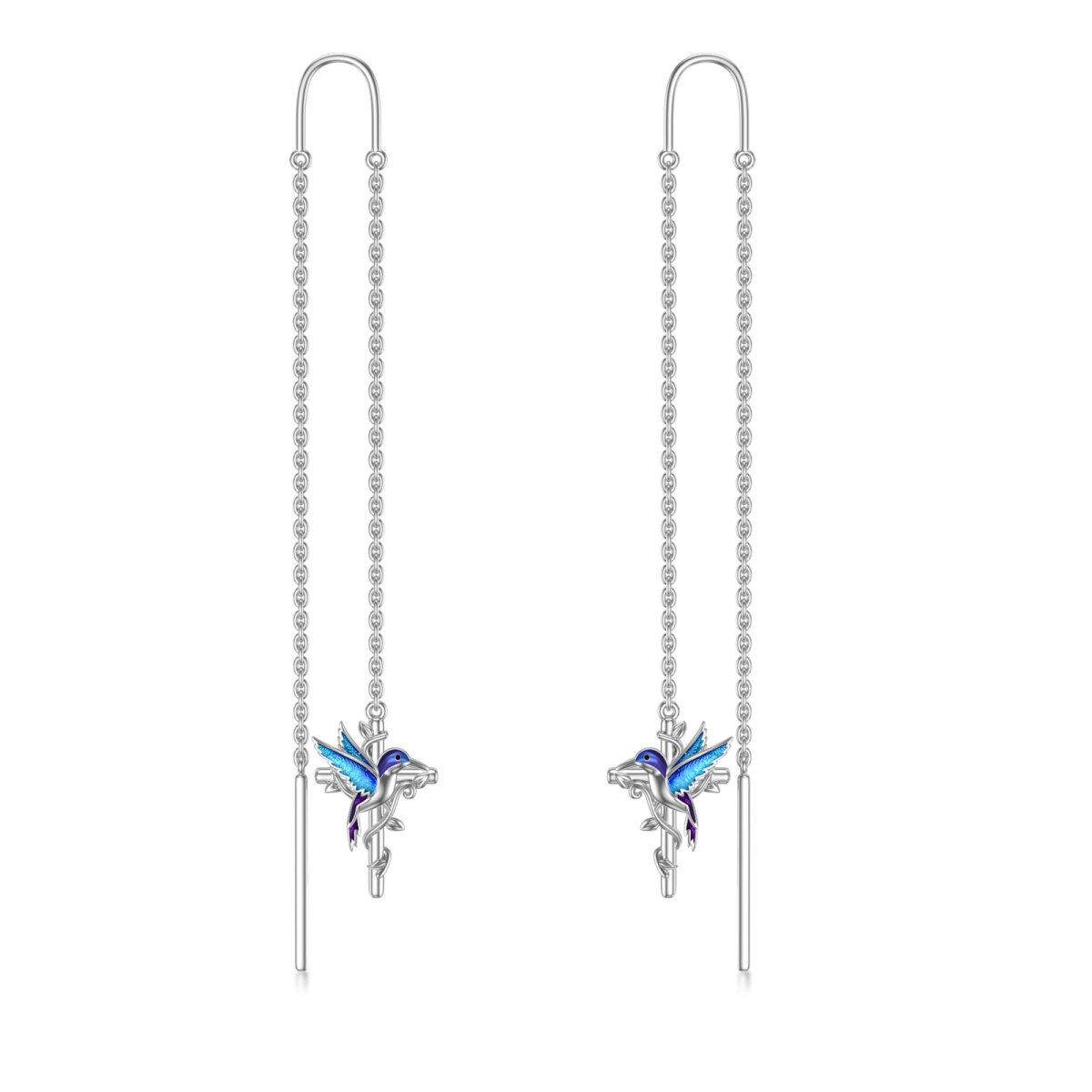 Sterling Silver Hummingbird Drop Earrings-1