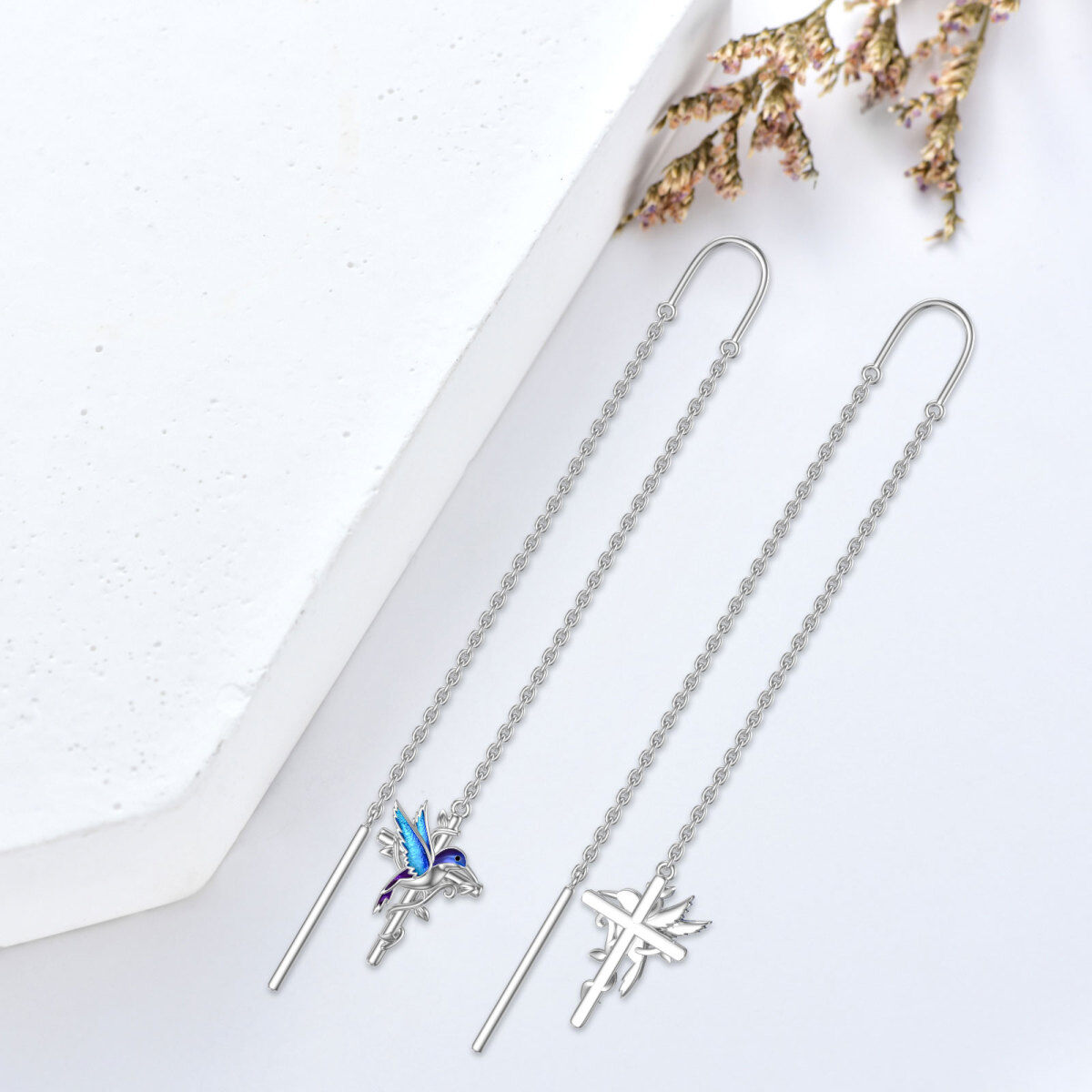 Pendants d'oreilles colibri en argent sterling-3