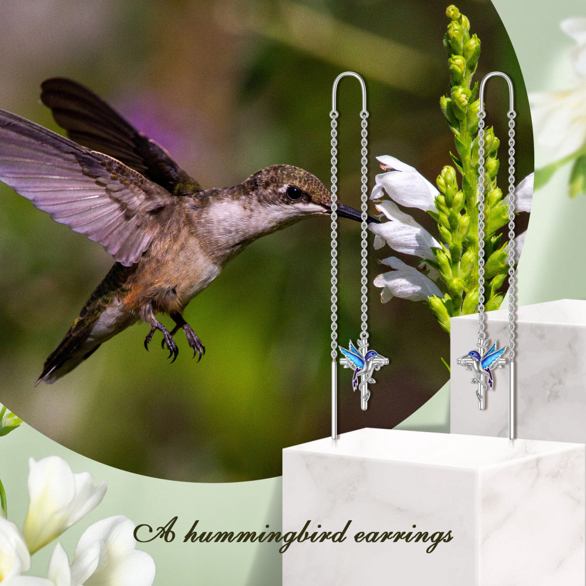 Pendants d'oreilles colibri en argent sterling-6