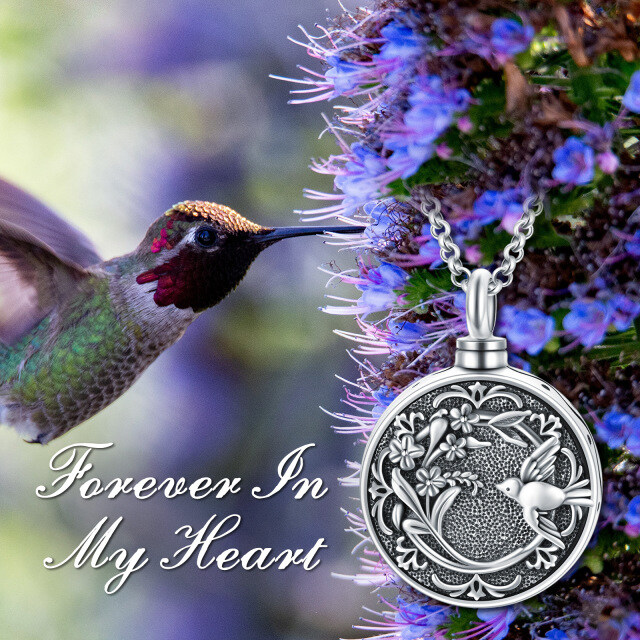 Sterling Silver Hummingbird & Flower Of Life Urn Necklace for Ashes with Engraved Word-3