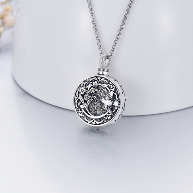 Sterling Silver Hummingbird & Flower Of Life Urn Necklace for Ashes with Engraved Word-4