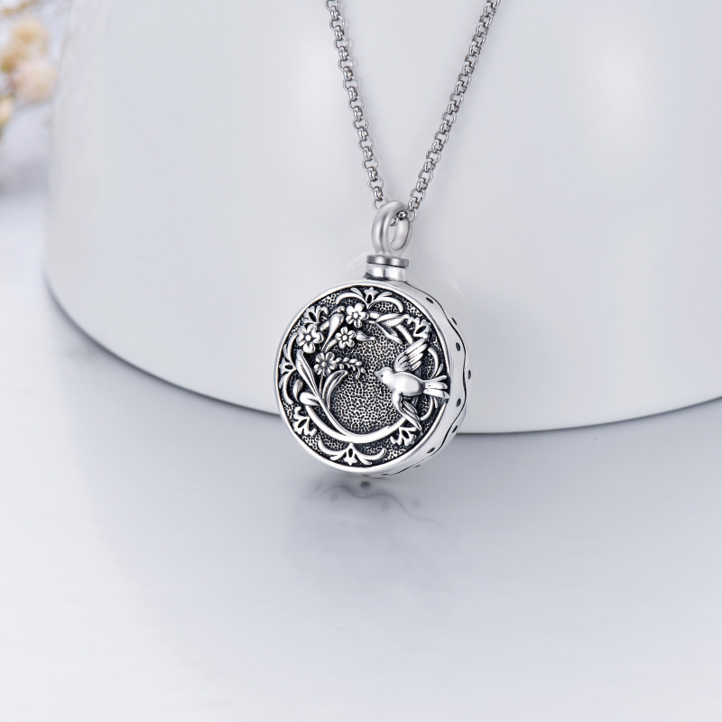 Sterling Silver Hummingbird & Flower Of Life Urn Necklace for Ashes with Engraved Word-4