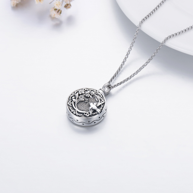 Collana con urna per ceneri in argento sterling con colibrì e fiore della vita con parola incisa-5