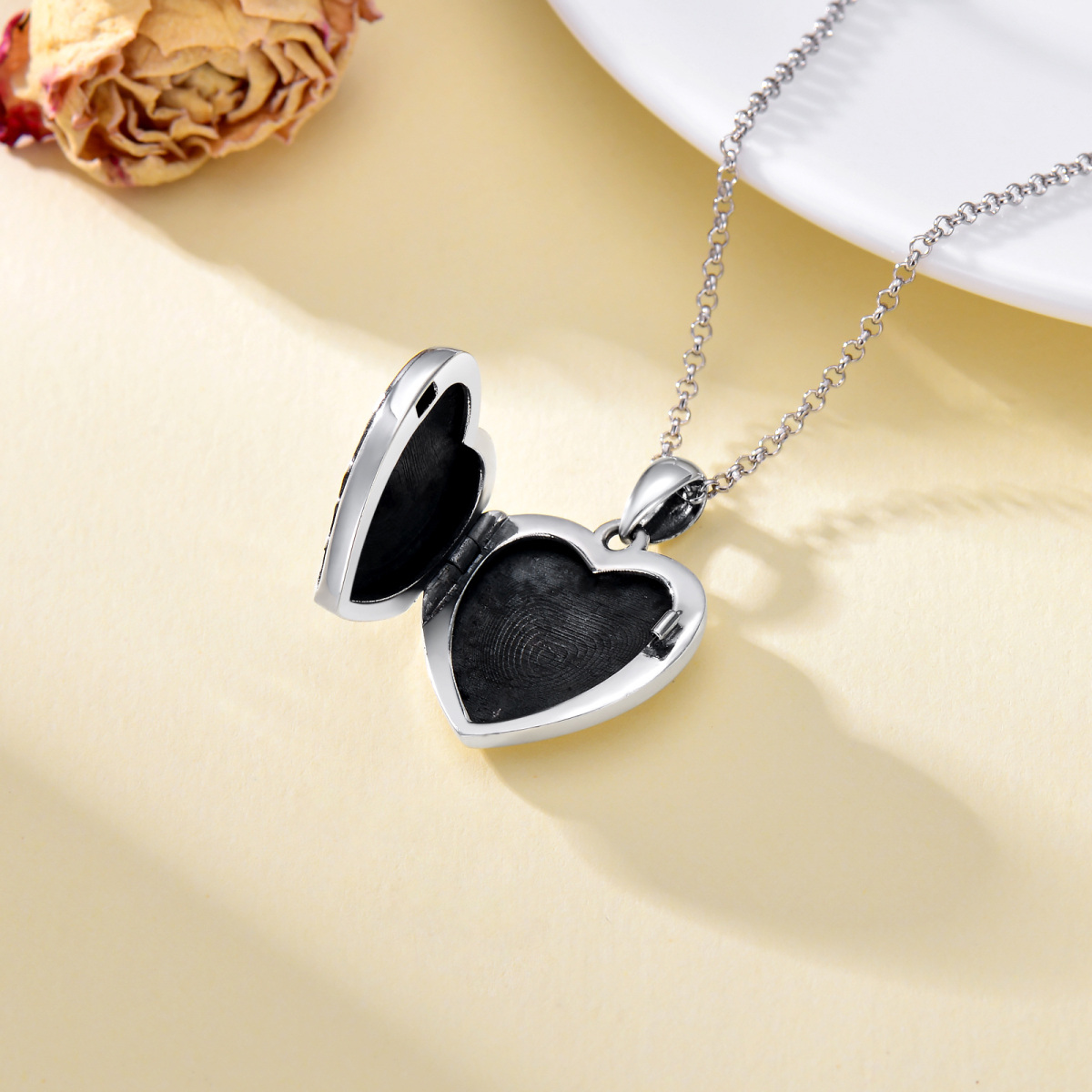 Sterling Silver Hummingbird Heart Personalized Engraving Photo Locket Necklace-5