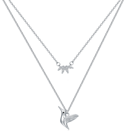 Collier superposé colibri en argent sterling