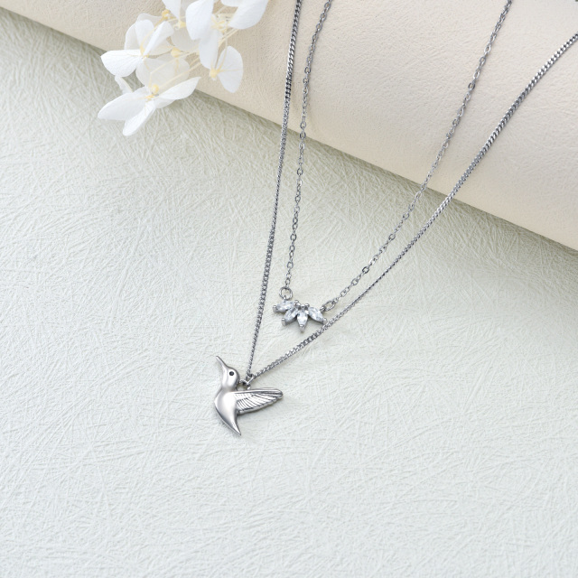 Collier superposé colibri en argent sterling-3