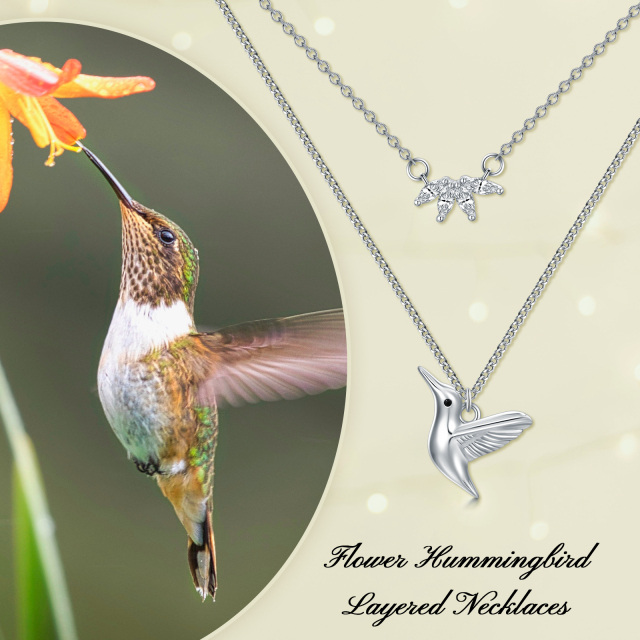 Collier superposé colibri en argent sterling-6