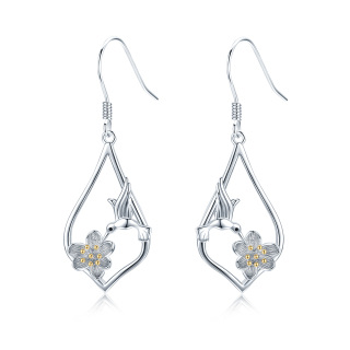 Sterling Silver Hummingbird & Lotus Drop Earrings-3