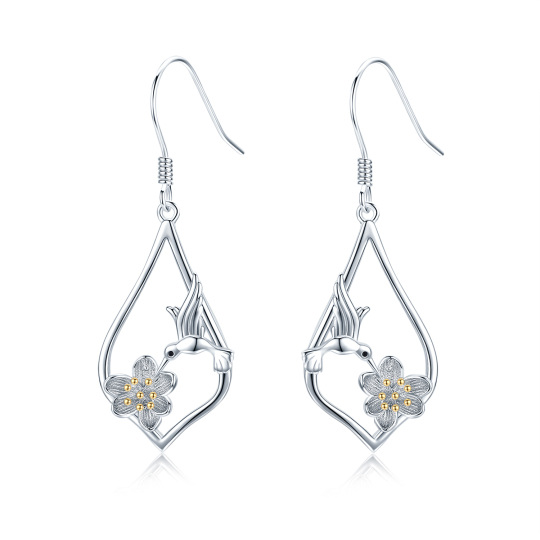 Sterling Silver Hummingbird & Lotus Drop Earrings-4