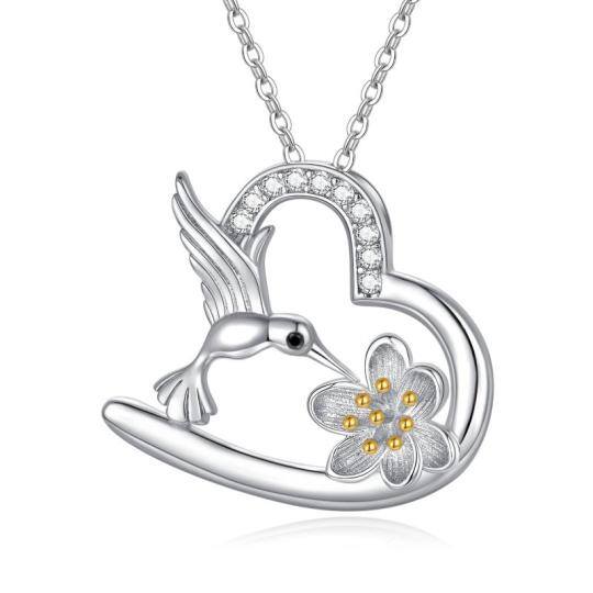 Collier en argent sterling avec pendentif colibri et lotus en zircon cubique