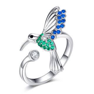 Sterling Silver Cubic Zirconia Hummingbird Open Ring-47