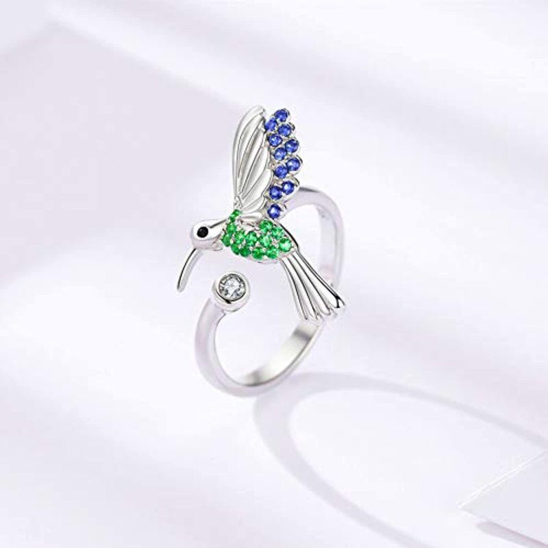 Sterling Silver Cubic Zirconia Hummingbird Open Ring-3