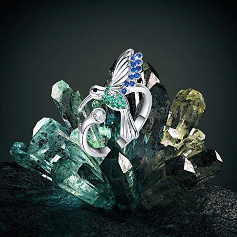 Sterling Silver Cubic Zirconia Hummingbird Open Ring-4