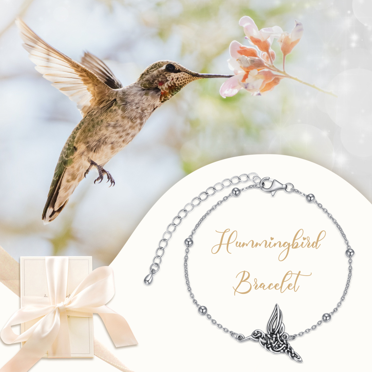 Sterling Silver Hummingbird Pendant Bracelet-6