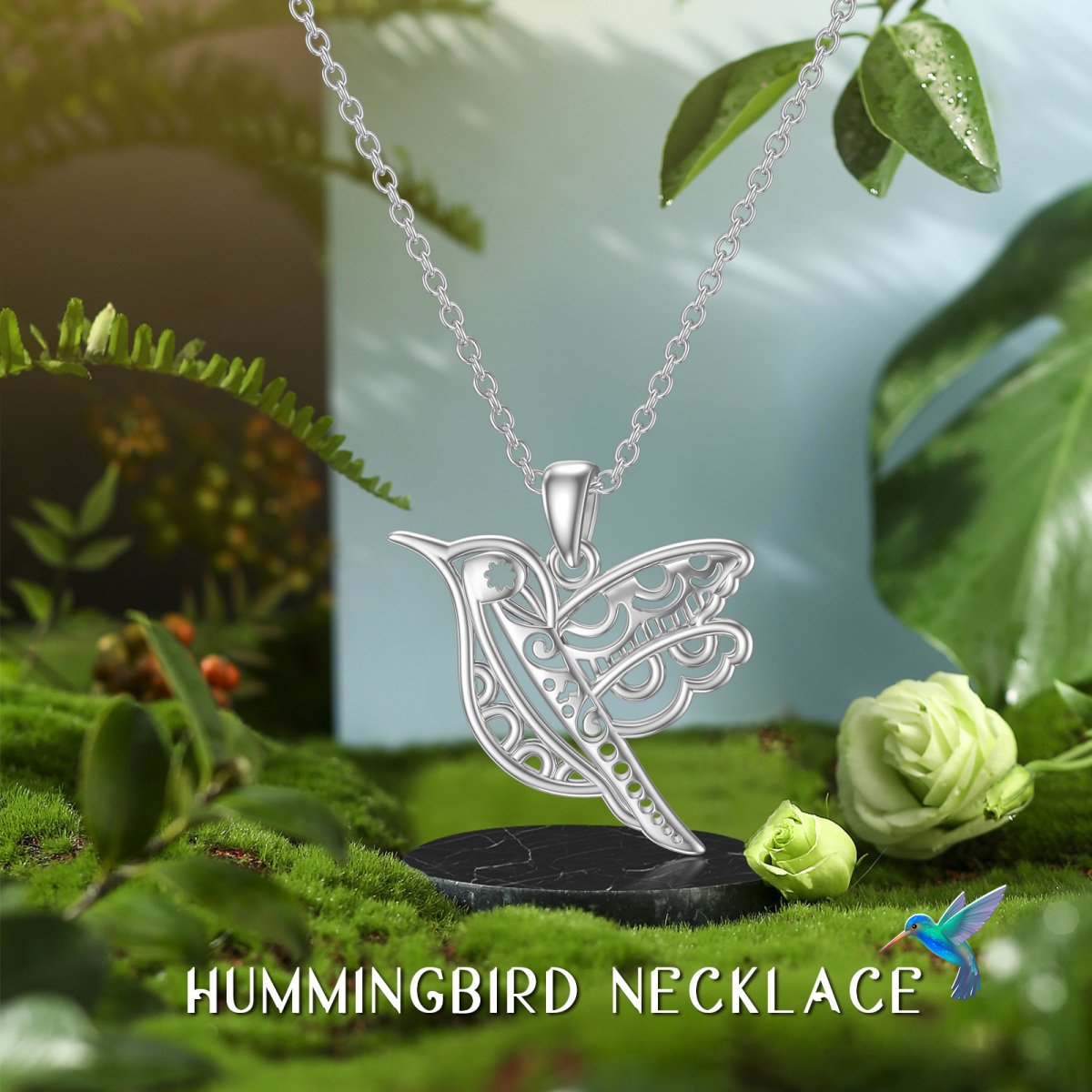 Sterling Silver Hummingbird Pendant Necklace-3