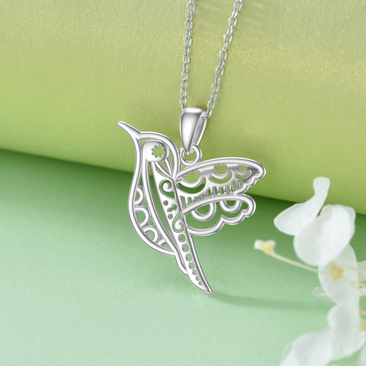 Sterling Silver Hummingbird Pendant Necklace-4