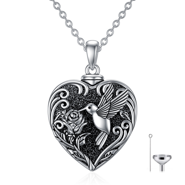 Collana con urna per ceneri in argento sterling con colibrì e rose