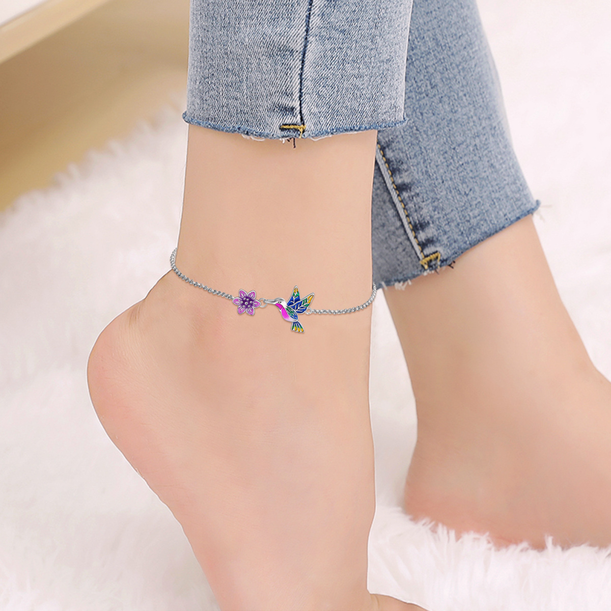 Sterling Silver Hummingbird Single Layer Anklet-2