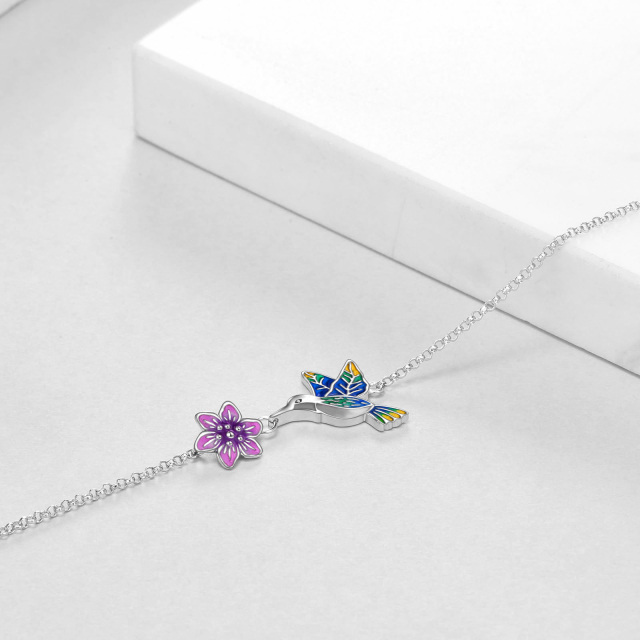 Cavigliera a strato singolo con colibrì in argento sterling-4