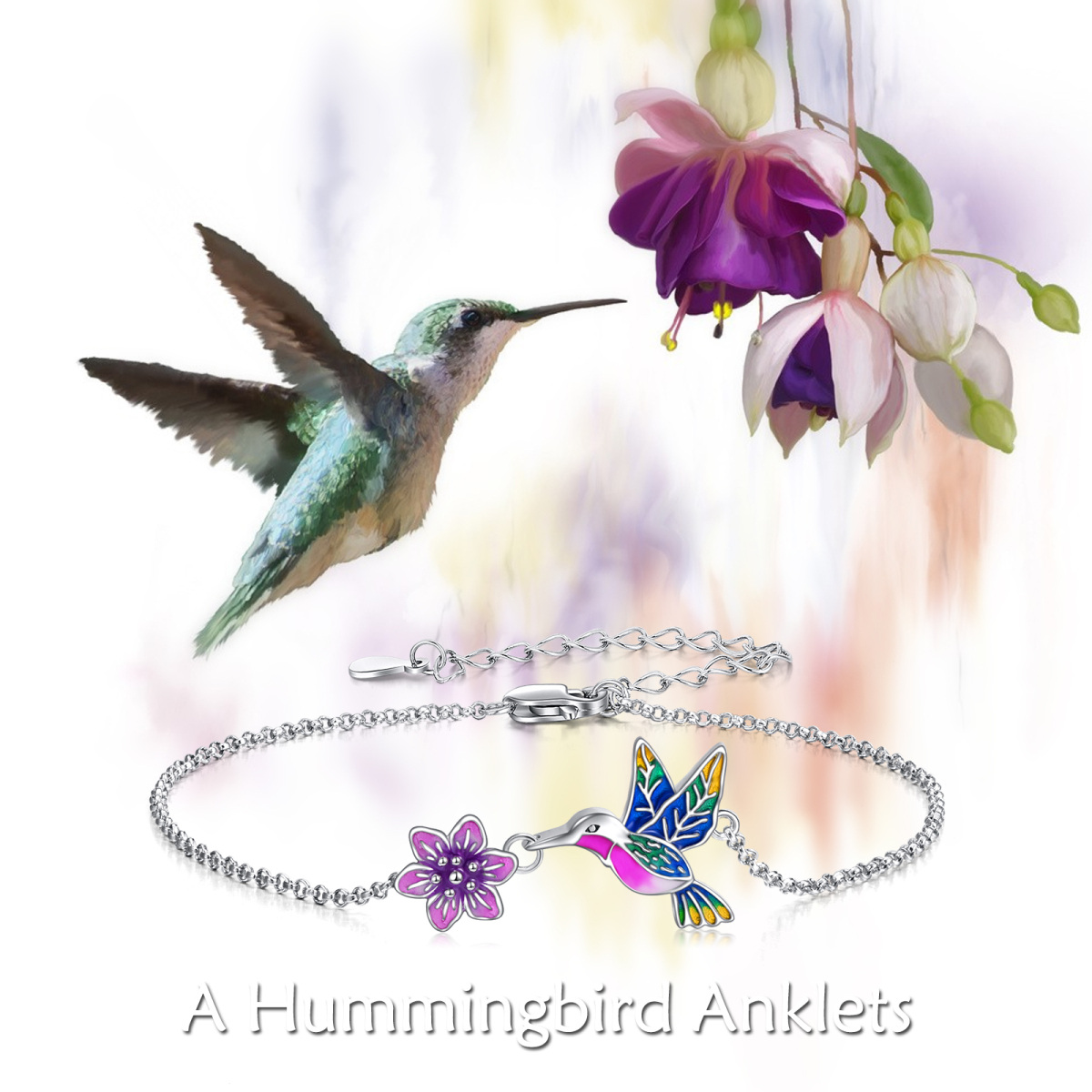 Sterling Silver Hummingbird Single Layer Anklet-6