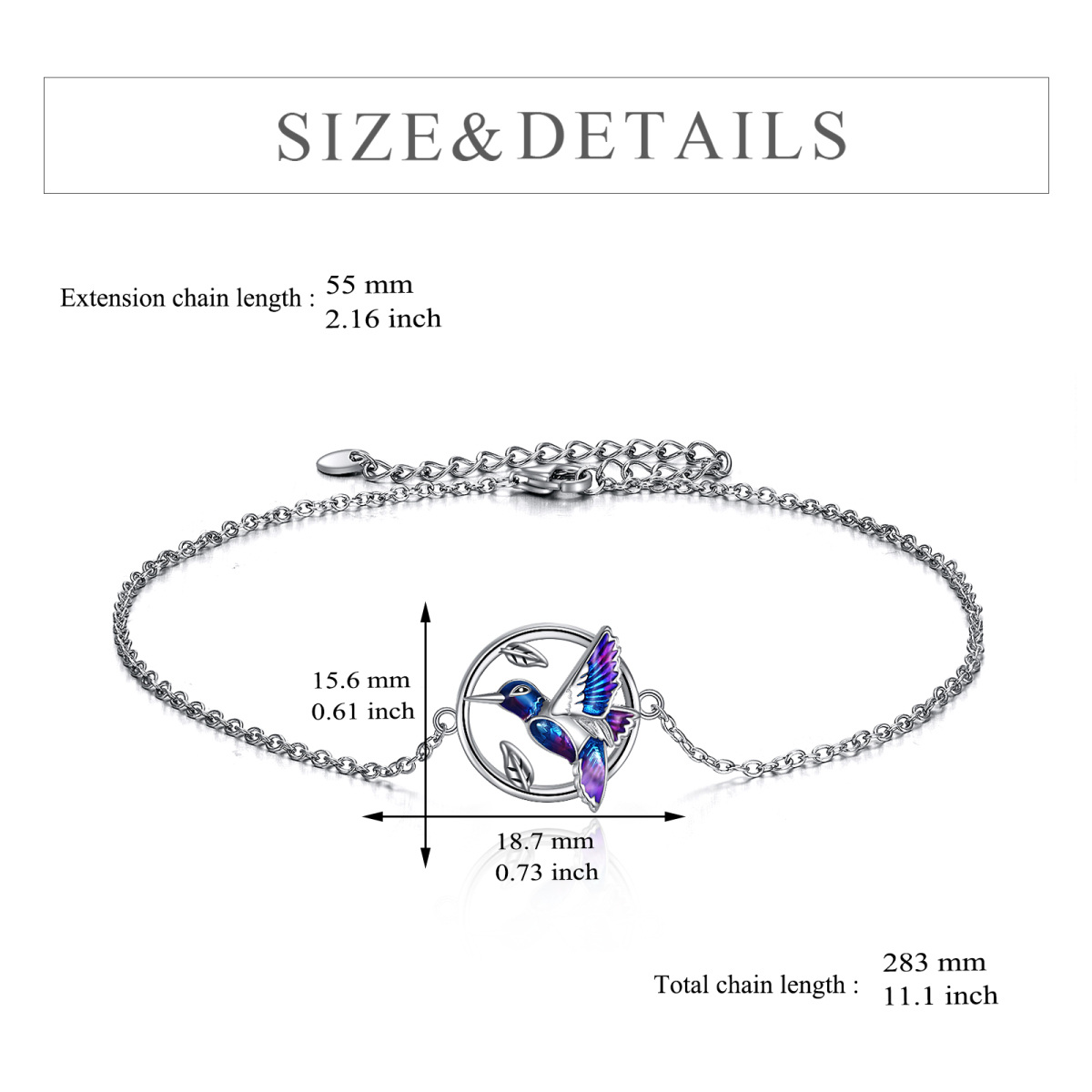 Sterling Silver Hummingbird Single Layer Anklet-5