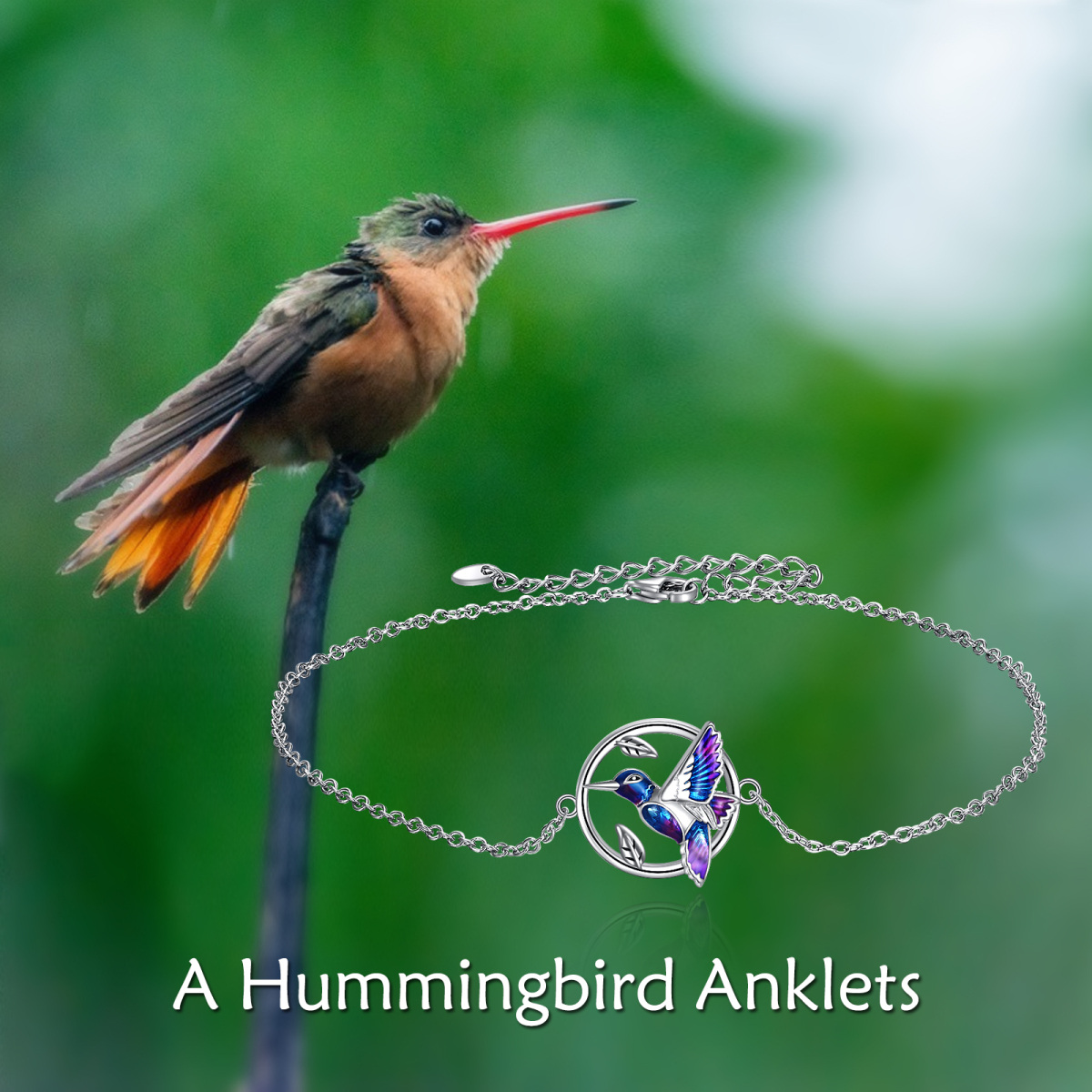 Sterling Silver Hummingbird Single Layer Anklet-6