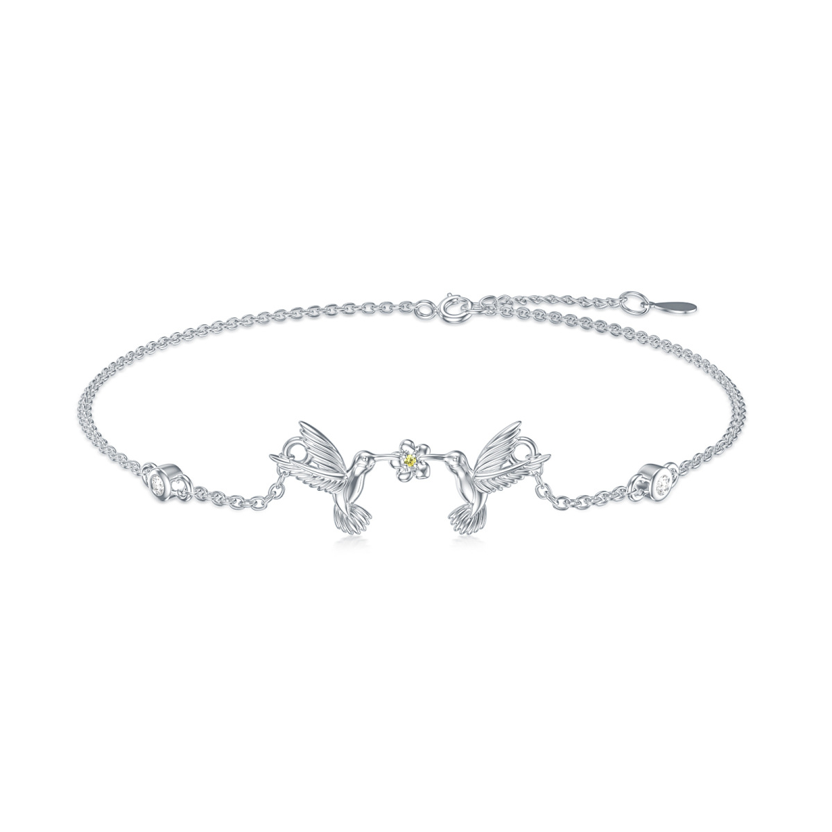 Sterling Silver Cubic Zirconia Hummingbird Single Layer Anklet-1