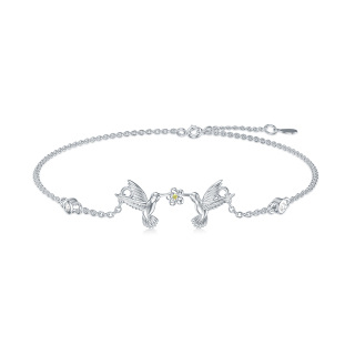 Sterling Silver Cubic Zirconia Hummingbird Single Layer Anklet-13