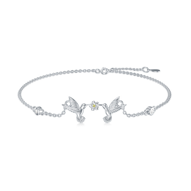 Sterling Silver Cubic Zirconia Hummingbird Single Layer Anklet-2