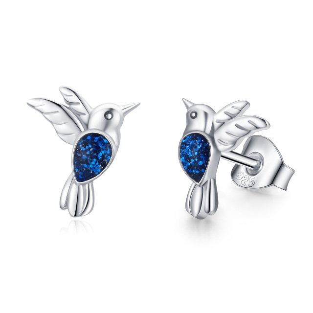 Sterling Silver Hummingbird Stud Earrings-1