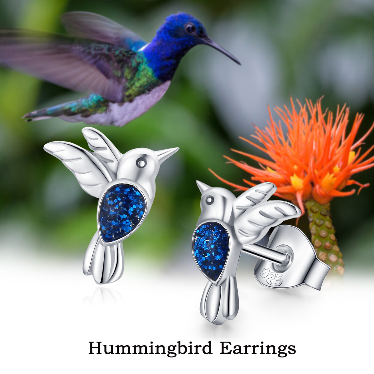 Sterling Silver Hummingbird Stud Earrings-7