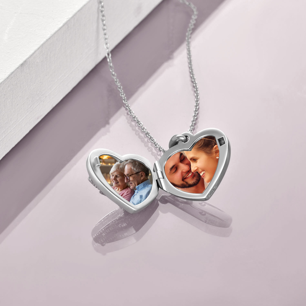 Sterling Silver Hummingbird & Sunflower Personalized Photo Locket Necklace with Engraved Word-3