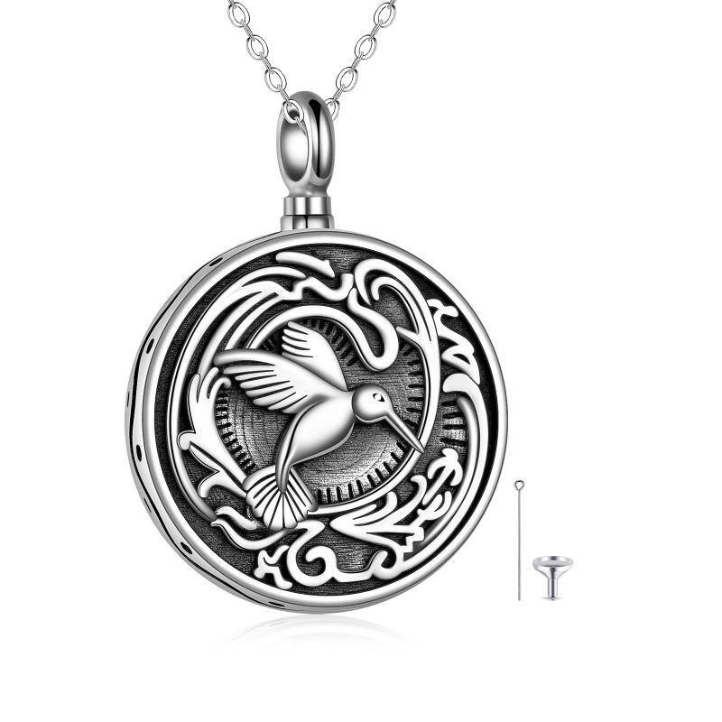 Sterling Silver Hummingbird Urn Necklace for Ashes with Engraved Word-8