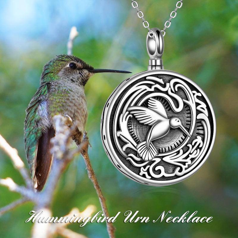 Sterling Silver Hummingbird Urn Necklace for Ashes with Engraved Word-3