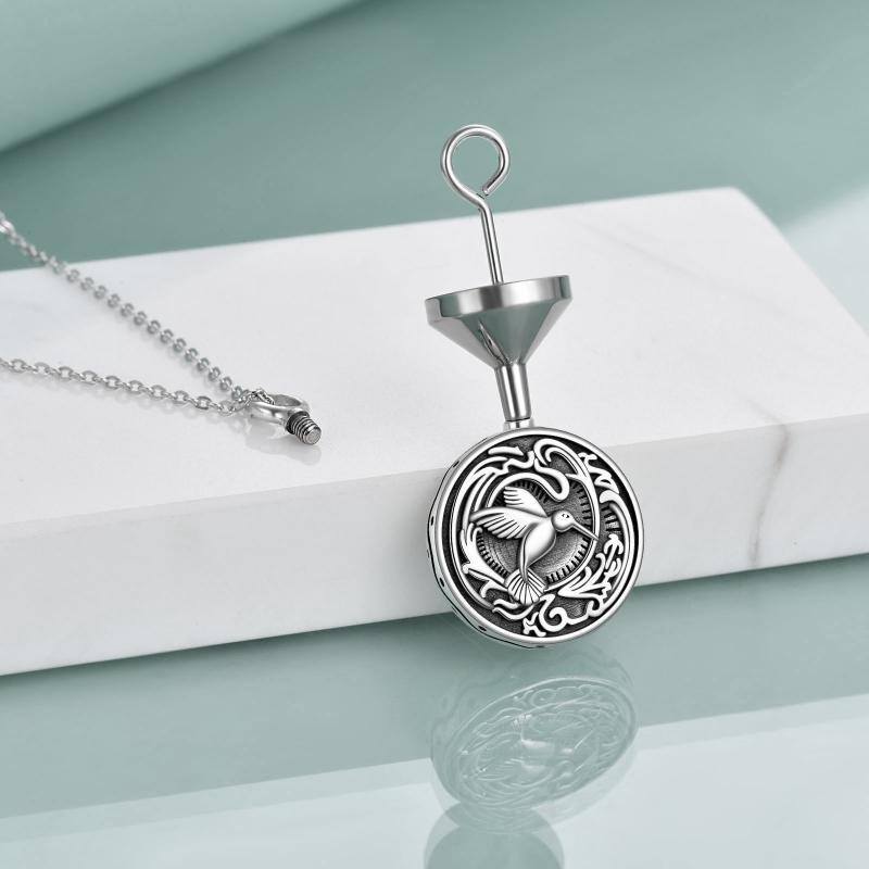 Sterling Silver Hummingbird Urn Necklace for Ashes with Engraved Word-5