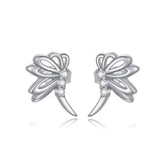 Sterling Silver Cubic Zirconia Dragonfly Stud Earrings-39