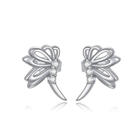 Sterling Silver Cubic Zirconia Dragonfly Stud Earrings