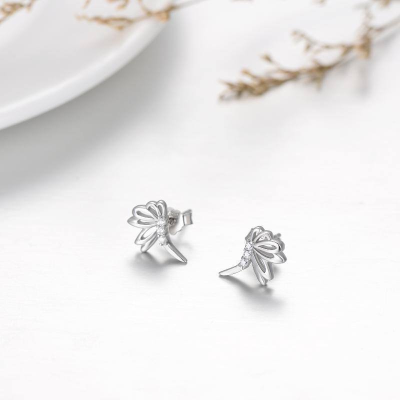 Sterling Silver Cubic Zirconia Dragonfly Stud Earrings-5